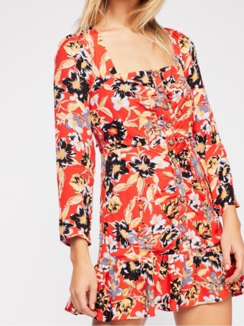 Free People Red Floral Button-Front Women’s Dress size 6